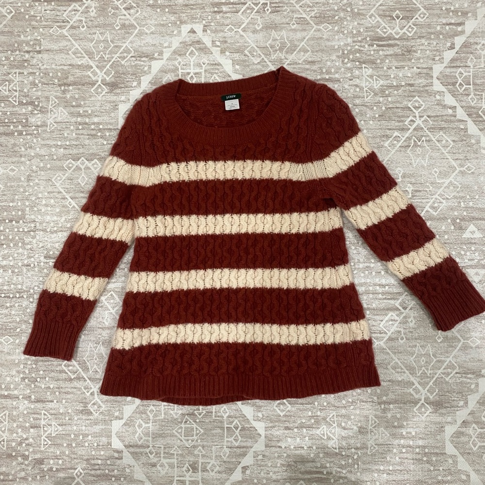 J. Crew Burgundy and Cream Striped Sweater